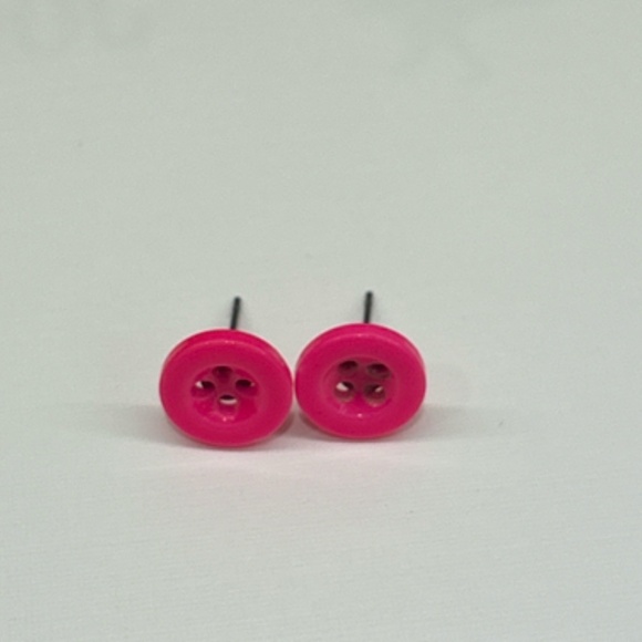 Hot Pink Button Earrings - Picture 3 of 3